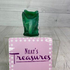 Summit Art Glass Double Headed Elephant Green Mable Glass Small Items Holder